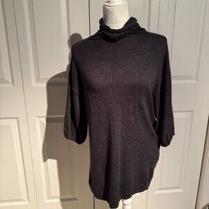 Ann Taylor Womens Sweater Medium Gray Turtleneck Puff Sleeve Tunic Lightweight
